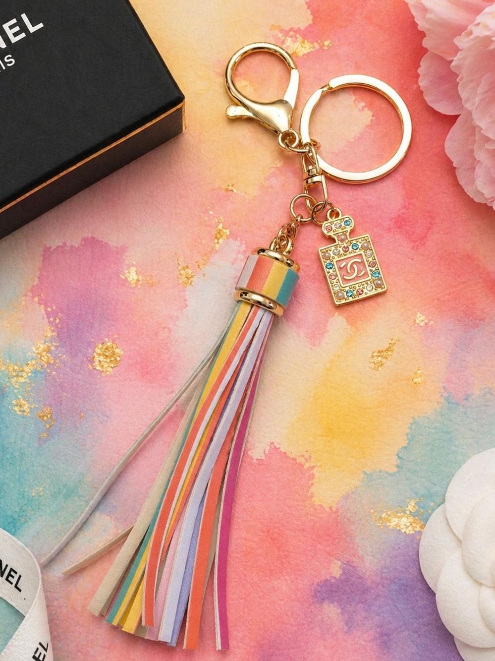Rainbow Tassel Chanel Upcycled Zipper Pull Keychain – One of a Kind Tassel Charm